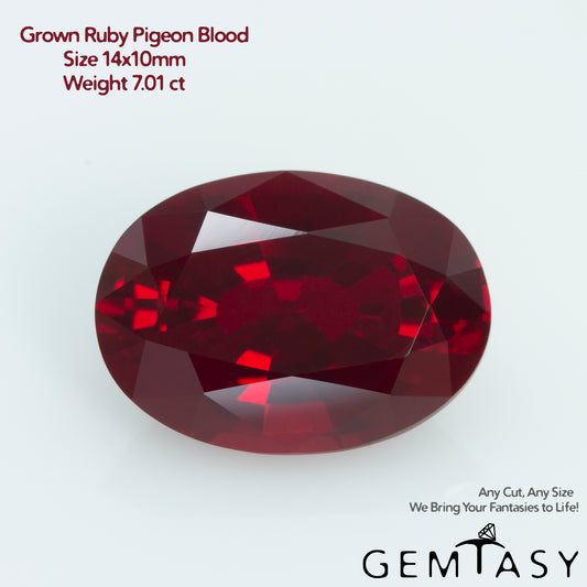 Cut stone - Ruby Pigeon blood Czochralski (Pulled) lab grown, facet Oval 14x10mm 7.01ct