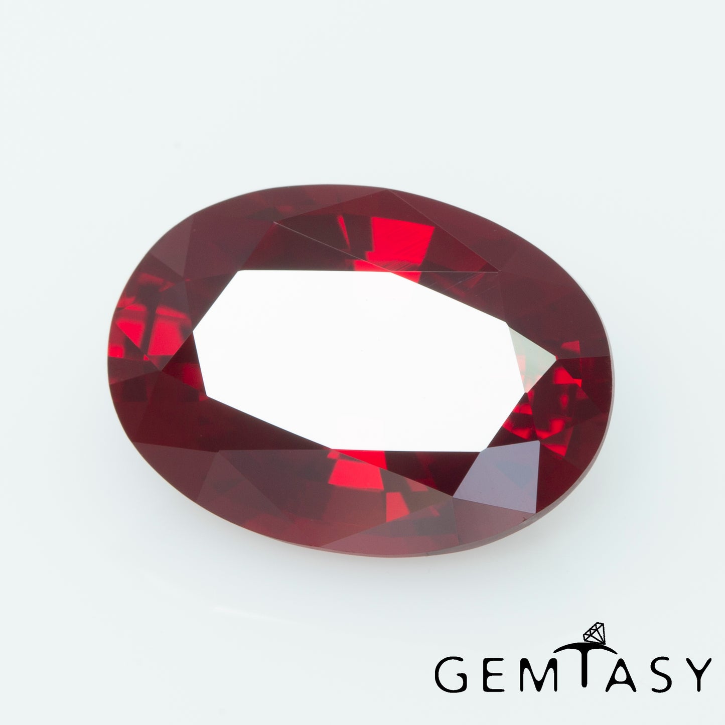 Cut stone - Ruby Pigeon blood Czochralski (Pulled) lab grown, facet Oval 14x10mm 7.01ct