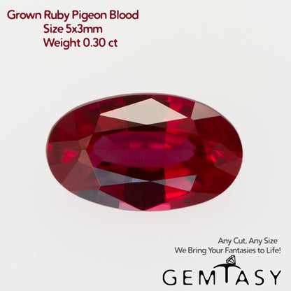 Cut stone - Ruby Pigeon blood Czochralski (Pulled) lab grown, facet Oval 5x3mm 0.29-0.30ct