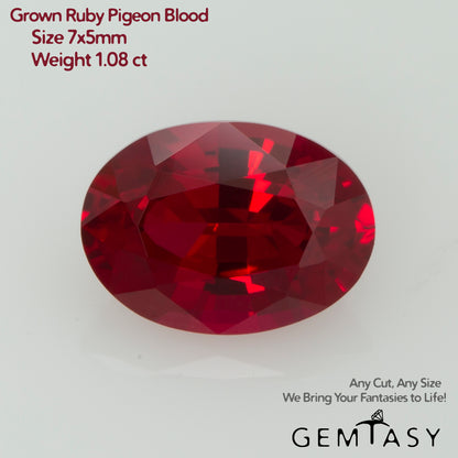 Cut stone - Ruby Pigeon blood Czochralski (Pulled) lab grown, facet Oval 7x5mm 0.95-1.12ct