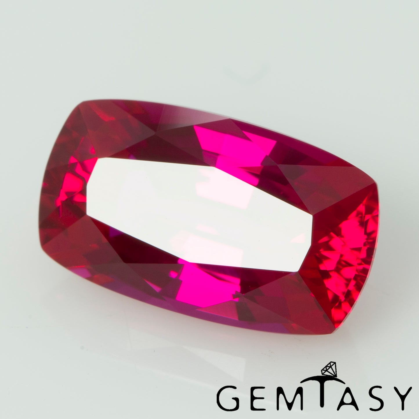 Cut stone - Ruby Pink Czochralski (Pulled) lab grown, facet Cushion 12x7mm 4.03-4.24ct