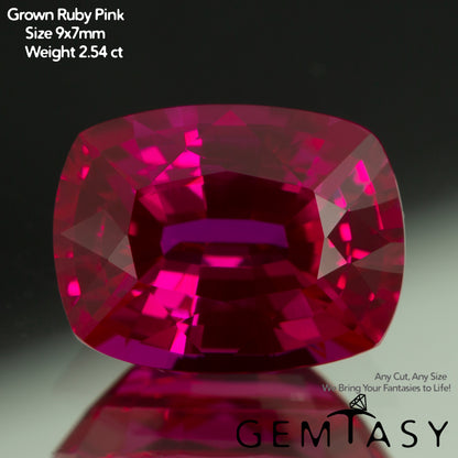 Cut stone - Ruby Pink Czochralski (Pulled) lab grown, facet Cushion 9x7mm 2.54-2.91ct