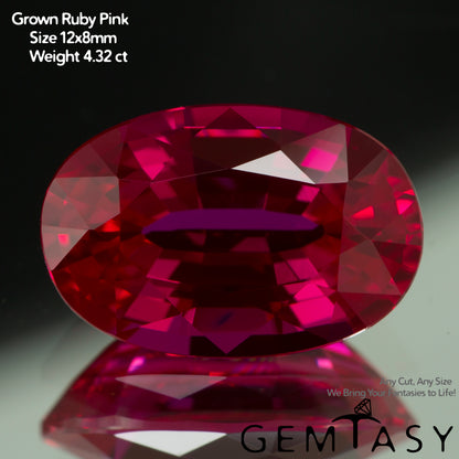 Cut stone - Ruby Pink Czochralski (Pulled) lab grown, facet Oval 12x8mm 4.32-5.07ct