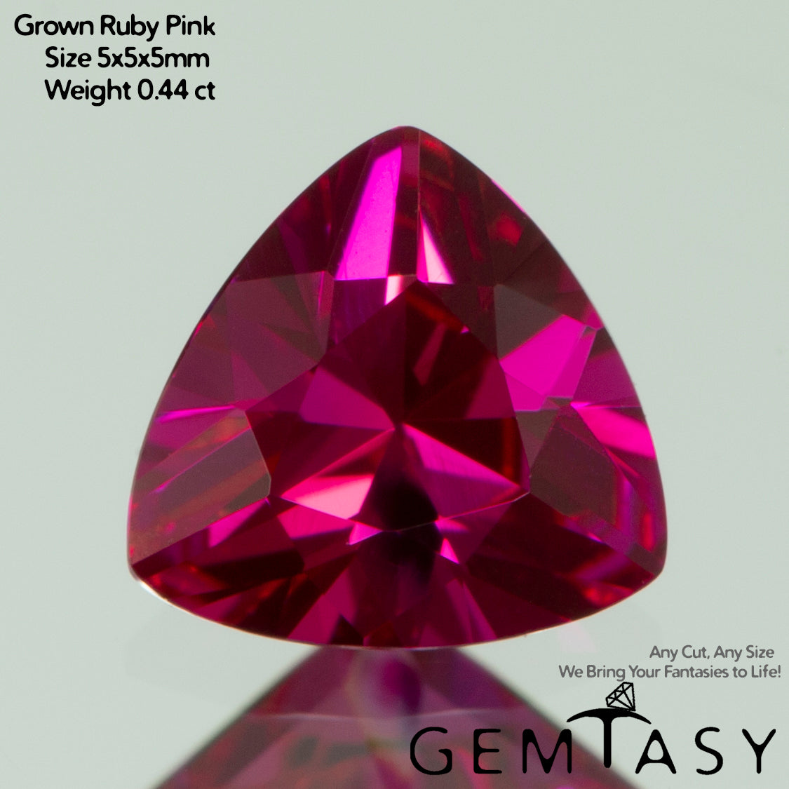 Cut stone - Ruby Pink Czochralski (Pulled) lab grown, facet Trilliant 5x5x5mm 0.44-0.68ct