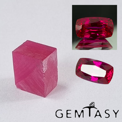 Piedra en bruto para facetar - Rubí rosado Czochralski (Pulled) cultivada en laboratorio 20-24ct