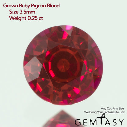 Cut stone - Ruby Pigeon blood Czochralski (Pulled) lab grown, facet Round 3.5mm 0.20-0.25ct