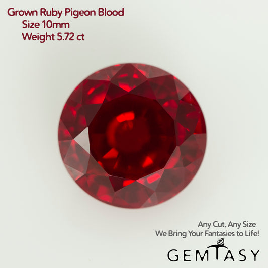 Cut stone - Ruby Pigeon blood Czochralski (Pulled) lab grown, facet Round 10mm 5.72ct