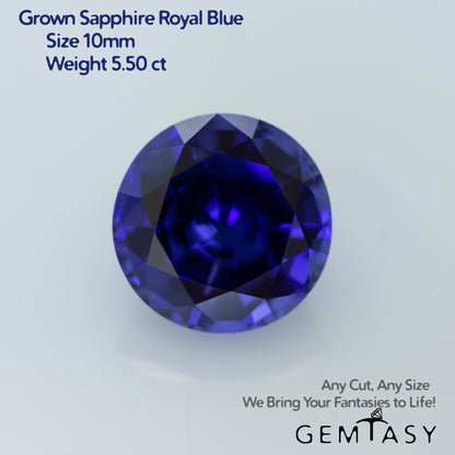 Cut stone - Sapphire Royal Blue Czochralski (Pulled) lab grown, facet Round 10.2mm 5.50ct