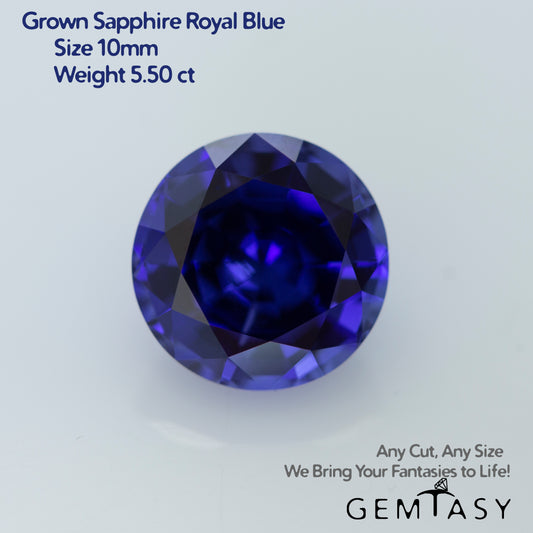 Pierre taillée - Saphir Bleu Royal Czochralski (Tiré) cultivé en laboratoire, facette Rond 10mm 5,50ct