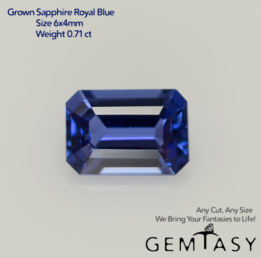 Pierre taillée - Saphir Bleu Royal Czochralski (Tiré) cultivé en laboratoire, facette Octogone 6x4mm 0.71-0.77ct