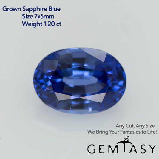 Cut stone - Sapphire Cornflower Blue Czochralski (Pulled) lab grown, facet Oval 7x5mm 1.20ct