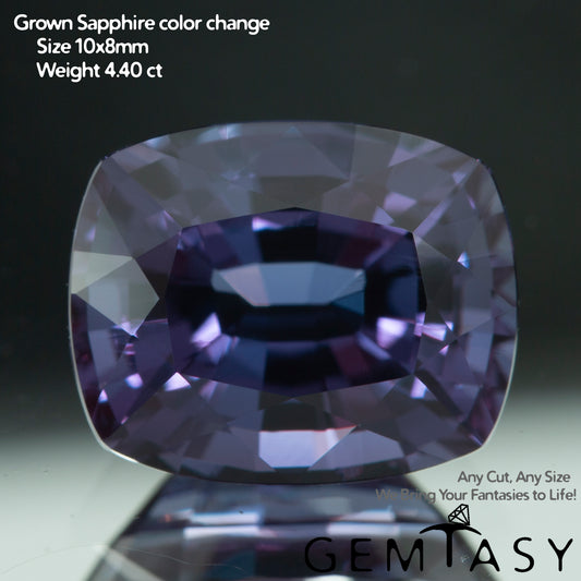 Cut stone - Sapphire Color Change Czochralski (Pulled) lab grown, facet Cushion 10x8mm 4.35-4.84ct
