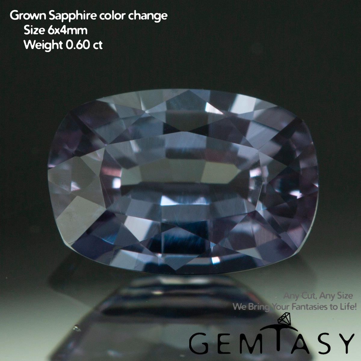 Cut stone - Sapphire Color Change Czochralski (Pulled) lab grown, facet Cushion 6x4mm 0.60-0.77ct