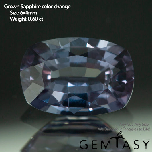 Cut stone - Sapphire Color Change Czochralski (Pulled) lab grown, facet Cushion 6x4mm 0.60-0.77ct