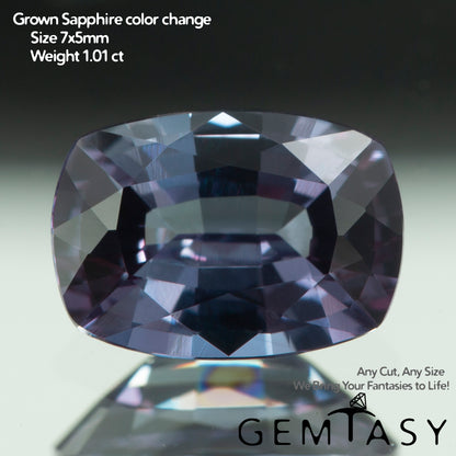 Cut stone - Sapphire Color Change Czochralski (Pulled) lab grown, facet Cushion 7x5mm 1.01-1.32ct