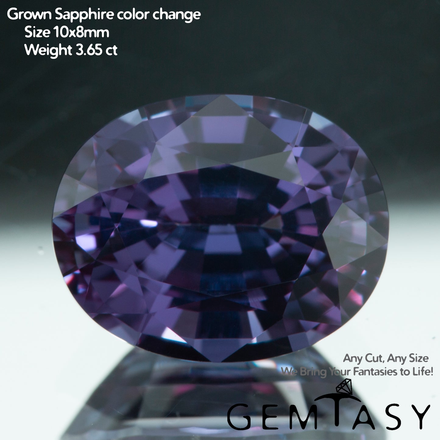Cut stone - Sapphire Color Change Czochralski (Pulled) lab grown, facet Oval 10x8mm 3.65-4.32ct