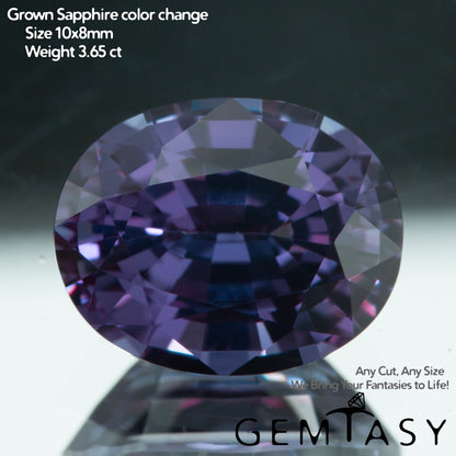 Cut stone - Sapphire Color Change Czochralski (Pulled) lab grown, facet Oval 10x8mm 3.65-4.32ct