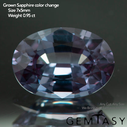 Cut stone - Sapphire Color Change Czochralski (Pulled) lab grown, facet Oval 7x5mm 0.95-1.23ct