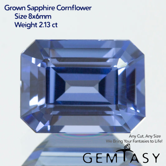 Pierre taillée - Saphir Bleu Bleuet Czochralski (Tiré) cultivé en laboratoire, facette Octogone 8x6mm 1,91-2,13ct