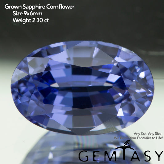 Cut stone - Sapphire Cornflower Blue Czochralski (Pulled) lab grown, facet Oval 9x6mm 1.92-2.30ct