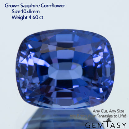 Cut stone - Sapphire Cornflower Blue Czochralski (Pulled) lab grown, facet Cushion 10x8mm 4.02-4.60ct