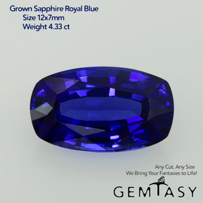 Cut stone - Sapphire Royal Blue Czochralski (Pulled) lab grown, facet Cushion 12x7mm 4.33ct