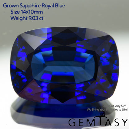 Cut stone - Sapphire Royal Blue Czochralski (Pulled) lab grown, facet Cushion 14x10mm 8.72-9.03ct