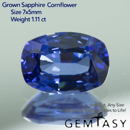 Cut stone - Sapphire Cornflower Blue Czochralski (Pulled) lab grown, facet Cushion 7x5mm 1.00-1.15ct