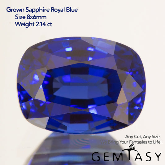 Cut stone - Sapphire Royal Blue Czochralski (Pulled) lab grown, facet Cushion 8x6mm 1.91-2.14ct