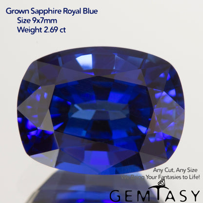 Cut stone - Sapphire Royal Blue Czochralski (Pulled) lab grown, facet Cushion 9x7mm 2.35-2.69ct