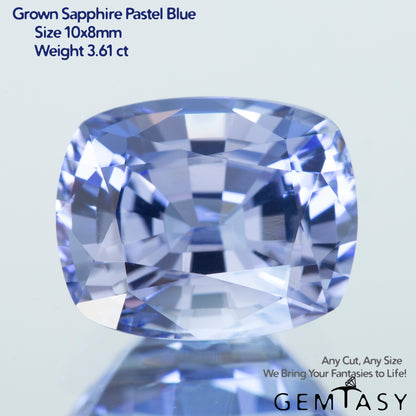 Pierre taillée - Saphir Bleu Clair Czochralski (Tiré) cultivé en laboratoire, facette Coussin 10x8mm 3,61ct