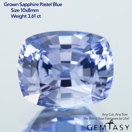 Cut stone - Sapphire Light Blue Czochralski (Pulled) lab grown, facet Cushion 10x8mm 3.61ct