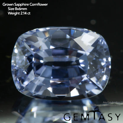Cut stone - Sapphire Cornflower Blue Czochralski (Pulled) lab grown, facet Cushion 8x6mm 2.07-2.24ct