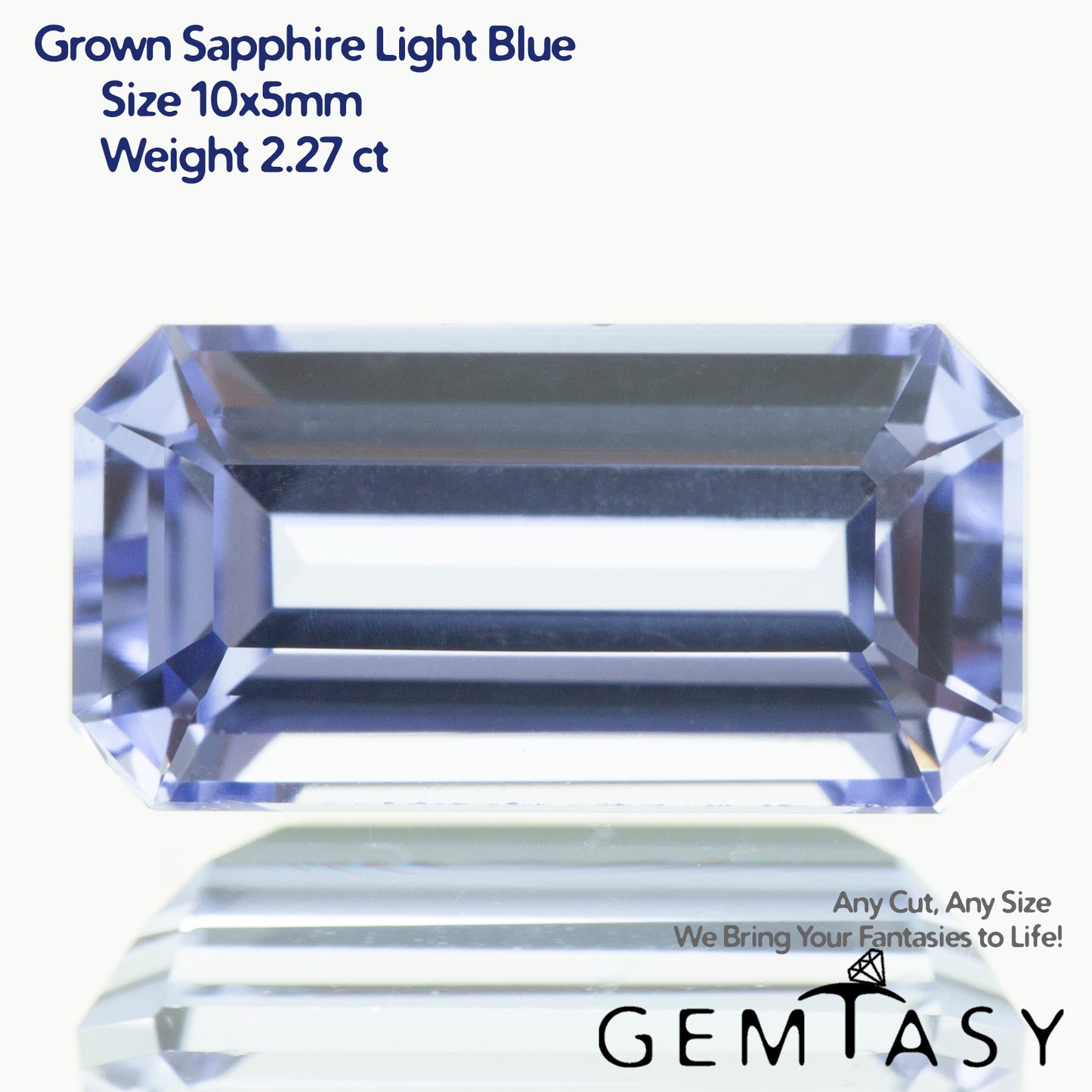 Pierre taillée - Saphir Bleu Clair Czochralski (Tiré) cultivé en laboratoire, facette Octogone 10x5mm 2,12-2,27ct