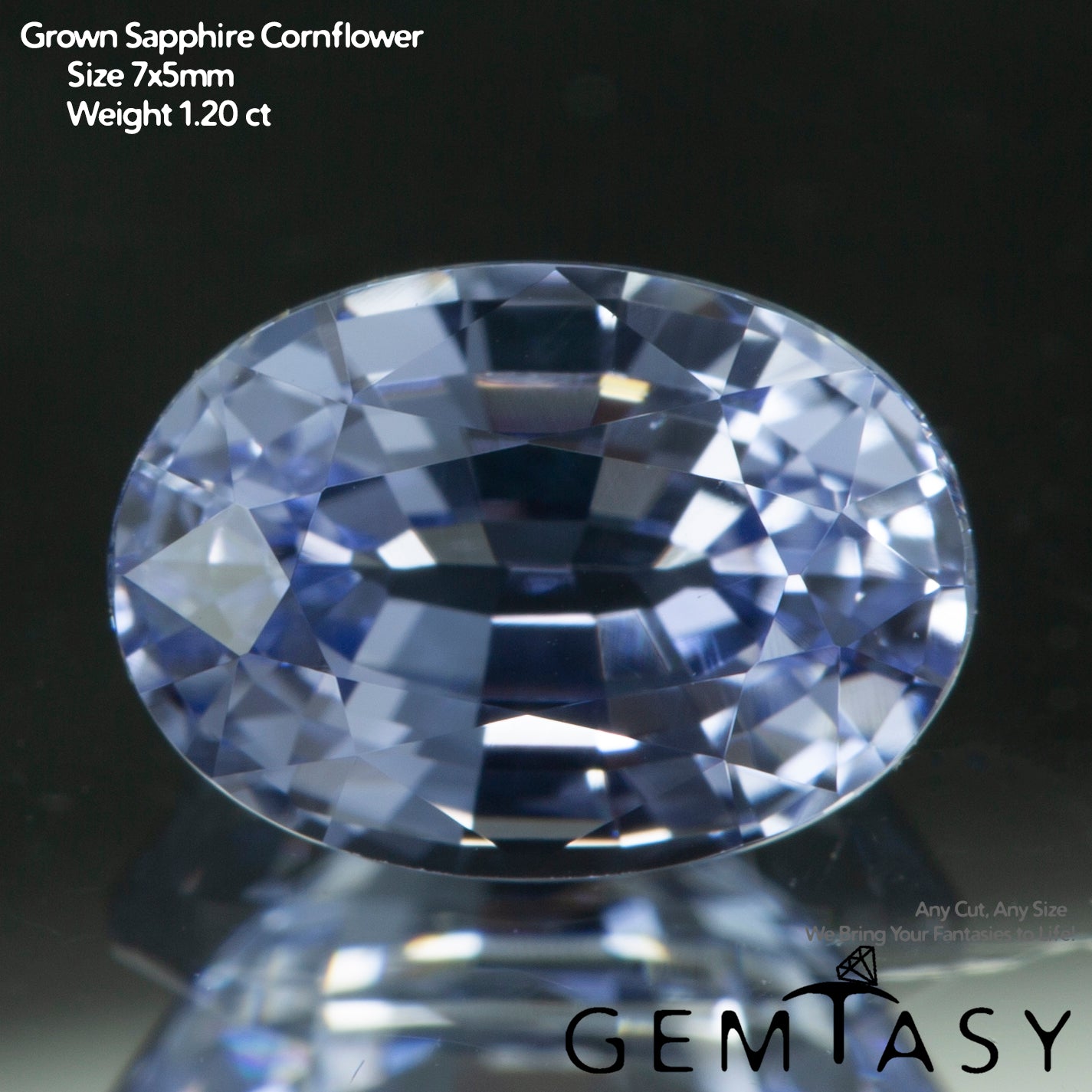 Cut stone - Sapphire Cornflower Blue Czochralski (Pulled) lab grown, facet Oval 7x5mm 1.02-1.25ct