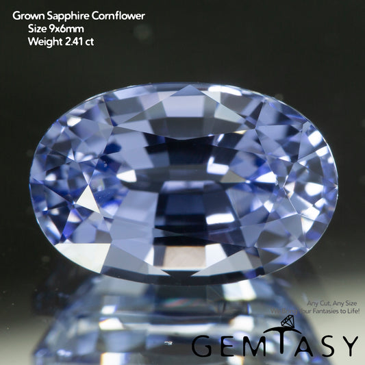 Cut stone - Sapphire Cornflower Blue Czochralski (Pulled) lab grown, facet Oval 9x6mm 1.88-2.41ct