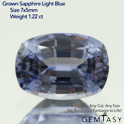 Cut stone - Sapphire Light Blue Czochralski (Pulled) lab grown, facet Cushion 7x5mm 1.06-1.25ct