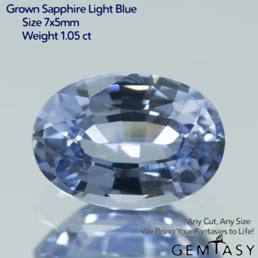 Cut stone - Sapphire Light Blue Czochralski (Pulled) lab grown, facet Oval 7x5mm 1.01-1.10ct