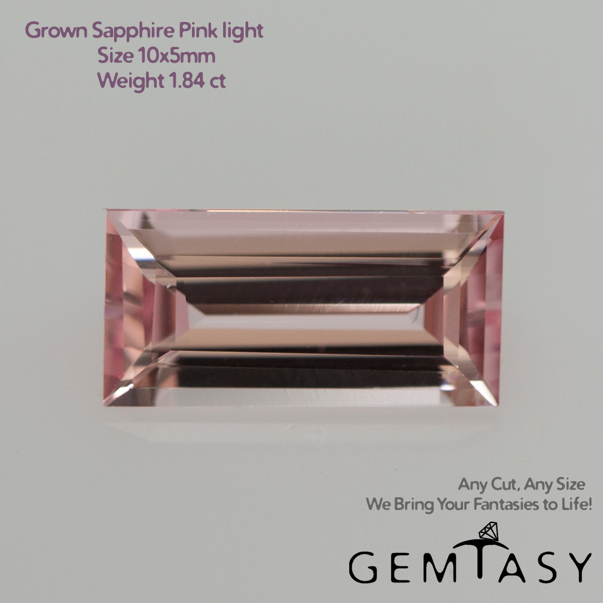 Cut stone - Sapphire Pink light Czochralski (Pulled) lab grown, facet Baguette 10x5mm 1.84ct