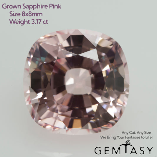 Pierre taillée - Saphir Rose Czochralski (Tiré) cultivé en laboratoire, facette Coussin 8x8mm 3,17ct