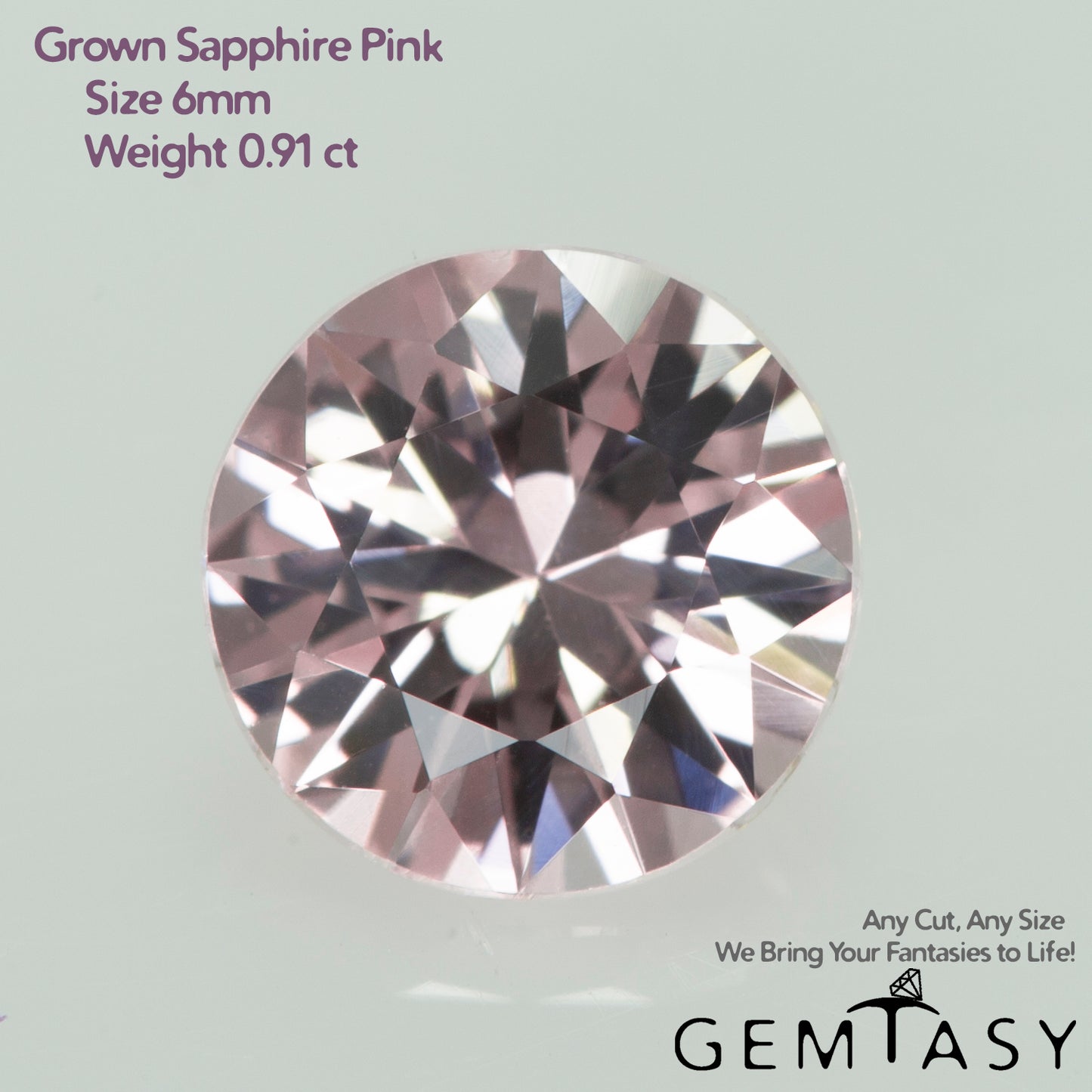 Cut stone - Sapphire Pink light Czochralski (Pulled) lab grown, facet Round 6mm 0.91ct