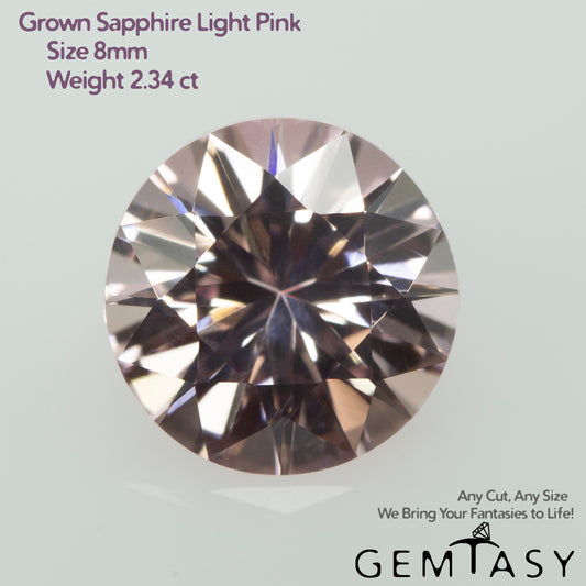 Cut stone - Sapphire Pink light Czochralski (Pulled) lab grown, facet Round 8mm 2.34ct