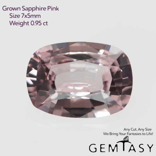 Cut stone - Sapphire Pink light Czochralski (Pulled) lab grown, facet Cushion 7x5mm 0.95ct