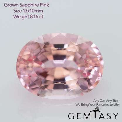 Cut stone - Sapphire Pink light Czochralski (Pulled) lab grown, facet Oval 13x10mm 8.16ct