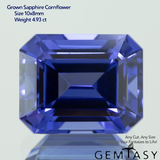 Cut stone - Sapphire Cornflower Blue Czochralski (Pulled) lab grown, facet Octagon 10x8mm 4.81-4.93ct