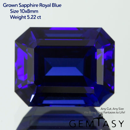 Cut stone - Sapphire Royal Blue dark Czochralski (Pulled) lab grown, facet Octagon 10x8mm 5.22ct