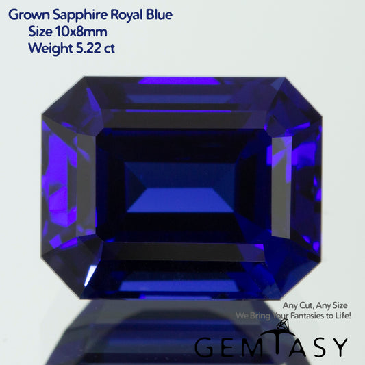 Pierre taillée - Saphir Bleu Royal foncé Czochralski (Tiré) cultivé en laboratoire, facette Octogone 10x8mm 5,22ct