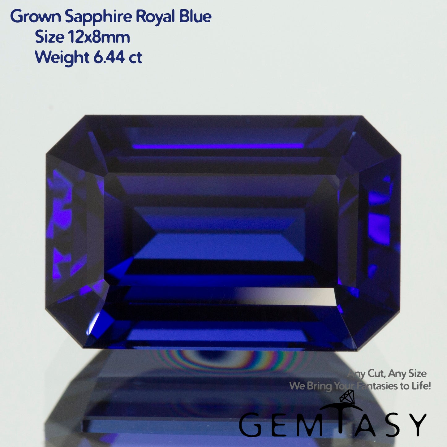 Cut stone - Sapphire Royal Blue dark Czochralski (Pulled) lab grown, facet Octagon 12x8mm 6.44ct