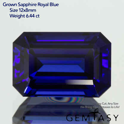 Pierre taillée - Saphir Bleu Royal foncé Czochralski (Tiré) cultivé en laboratoire, facette Octogone 12x8mm 6,44ct