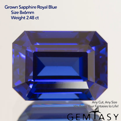 Cut stone - Sapphire Royal Blue dark Czochralski (Pulled) lab grown, facet Octagon 8x6mm 2.15-2.48ct